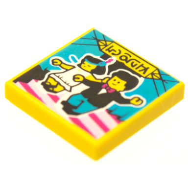 yellow tile 2 x 2 with beatbit album cover - man and woman on stairs pattern