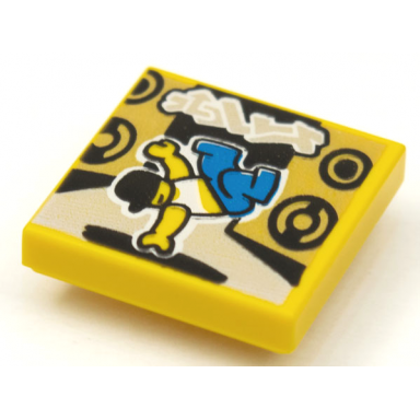 yellow tile 2 x 2 with beatbit album cover - breakdancer and speakers pattern