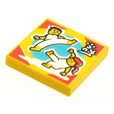 yellow tile 2 x 2 with beatbit album cover - two minifigures dancing capoeira pattern