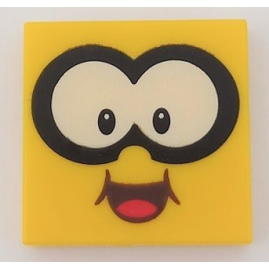 yellow tile 2 x 2 with large white eyes with black outline dark brown open mouth smile with red tongue pattern super mario lakitu face