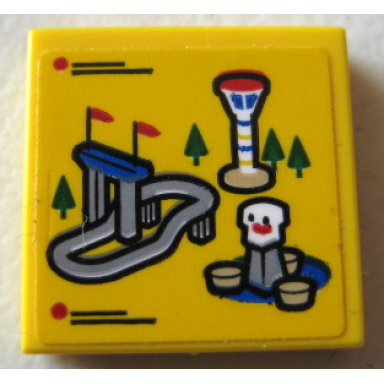 yellow tile 2 x 2 with legoland park map with roller coaster and control tower pattern sticker - set 40346