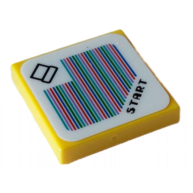 yellow tile 2 x 2 with super mario scanner code pipe and start pattern sticker - set 71408