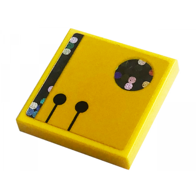 yellow tile 2 x 2 with holographic stripe and circle black lines and dots pattern sticker - set 41708