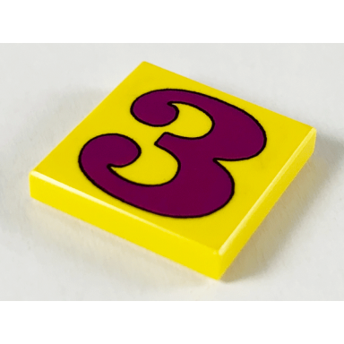 yellow tile 2 x 2 with number 3 purple pattern