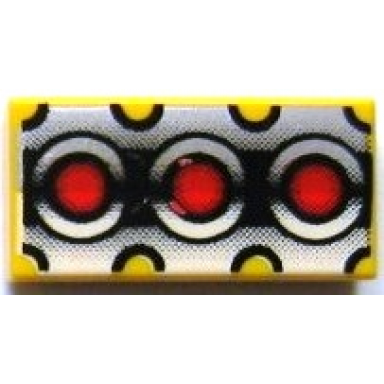 yellow tile 1 x 2 with red circles on silver and black background pattern