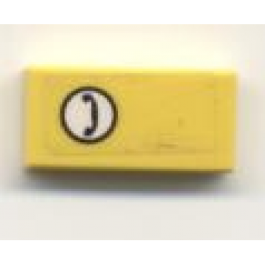 yellow tile 1 x 2 with telephone in white circle pattern left sticker - set 2140