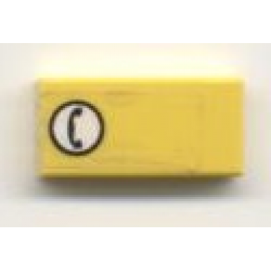 yellow tile 1 x 2 with telephone in white circle pattern right sticker - set 2140