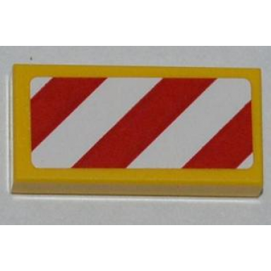 yellow tile 1 x 2 with red and white danger stripes white corners pattern sticker - set 5884