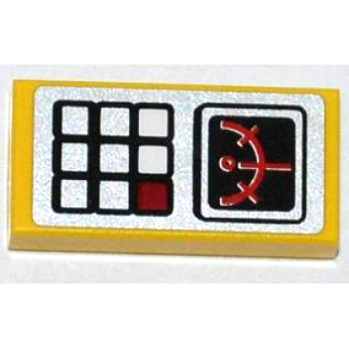 yellow tile 1 x 2 with keypad and gauge pattern sticker - set 5884