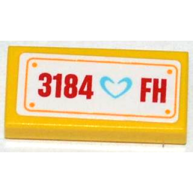 yellow tile 1 x 2 with medium azure heart and 3184 fh pattern sticker - set 3184