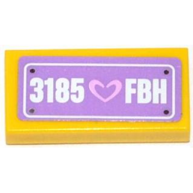 yellow tile 1 x 2 with heart and 3185 fbh on medium lavender background pattern sticker - set 3185