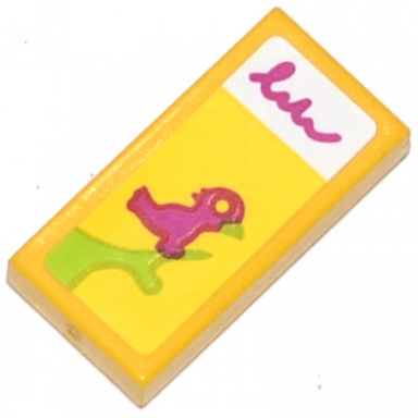 yellow tile 1 x 2 with magenta bird on lime branch pattern sticker - set 41034