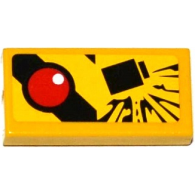 yellow tile 1 x 2 with red button and explosion pattern sticker - set 60076