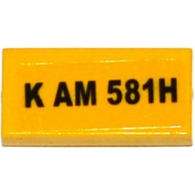 yellow tile 1 x 2 with k am 581h pattern sticker - set 76026