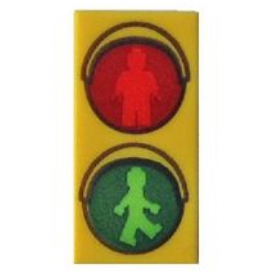 yellow tile 1 x 2 with traffic light with minifigure green walk and red stop pattern
