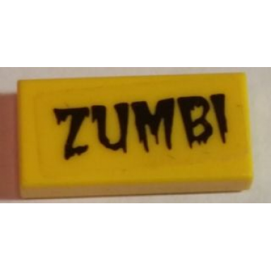yellow tile 1 x 2 with black dripping zumbi pattern sticker - set 5973