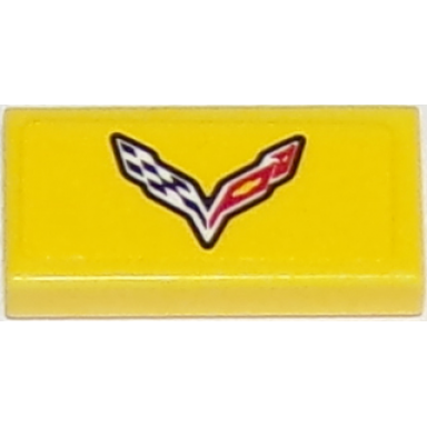 yellow tile 1 x 2 with chevrolet corvette racing logo pattern sticker - set 75870