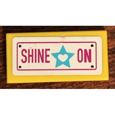 yellow tile 1 x 2 with shine on and heart in star pattern sticker - set 41134