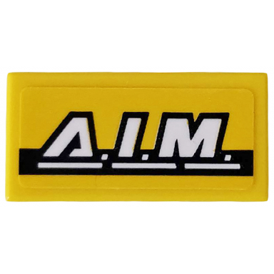 yellow tile 1 x 2 with white a.i.m and black stripe on yellow background pattern sticker - set 76142