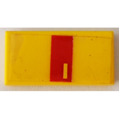 yellow tile 1 x 2 with yellow rectangle in red stripe pattern model left side sticker - set 8082