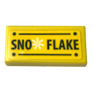 yellow tile 1 x 2 with white snowflake and black sno flake lines and dots pattern sticker - set 41319