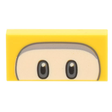 yellow tile 1 x 2 with black and dark bluish gray eyes on white background light bluish gray curved line pattern super mario dorrie
