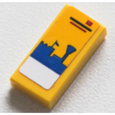 yellow tile 1 x 2 with blue and white legoland park skyline castle flag and tower on yellow background pattern sticker - set 40346
