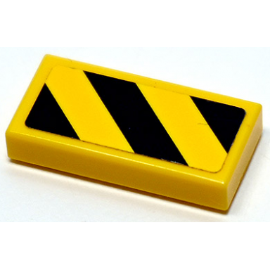 yellow tile 1 x 2 with black and yellow danger stripes pattern sticker - set 70595