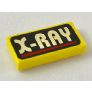 yellow tile 1 x 2 with white x-ray and red line on black background pattern