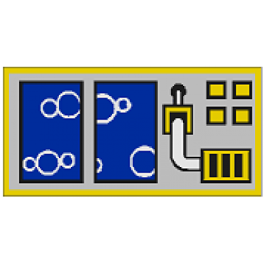 yellow tile 1 x 2 with blue boxes and bubbles pattern