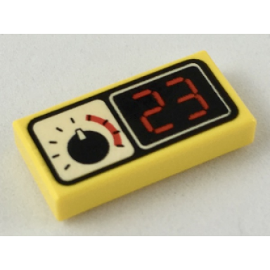 yellow tile 1 x 2 with white gauge and red digital 23 on black background pattern