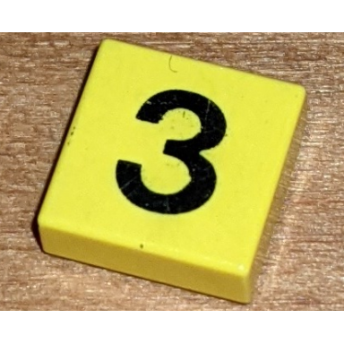 yellow tile 1 x 1 with black number 3 pattern