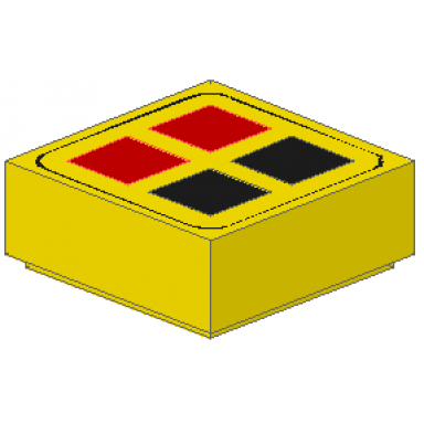 yellow tile 1 x 1 with red and black buttons pattern
