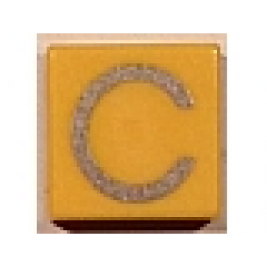 yellow tile 1 x 1 with silver capital letter c pattern