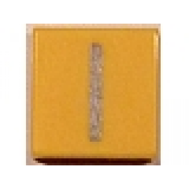 yellow tile 1 x 1 with silver capital letter i pattern