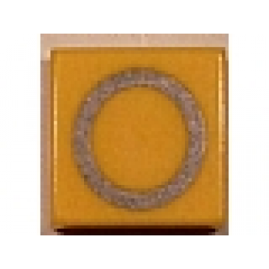 yellow tile 1 x 1 with silver capital letter o pattern