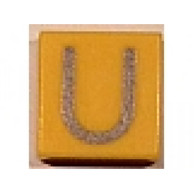 yellow tile 1 x 1 with silver capital letter u pattern