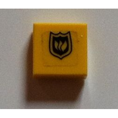 yellow tile 1 x 1 with black fire logo badge pattern sticker - set 7240