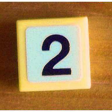 yellow tile 1 x 1 with black number 2 thick on white background pattern sticker - set 8679