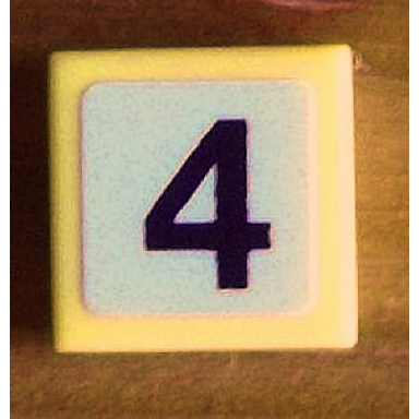 yellow tile 1 x 1 with black number 4 on white background pattern sticker - set 8679