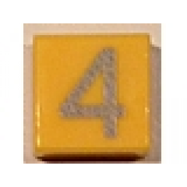 yellow tile 1 x 1 with silver number 4 pattern