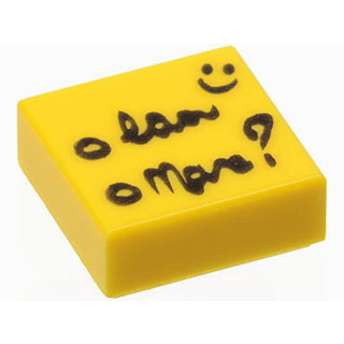 yellow tile 1 x 1 with black script question mark and smiley face pattern