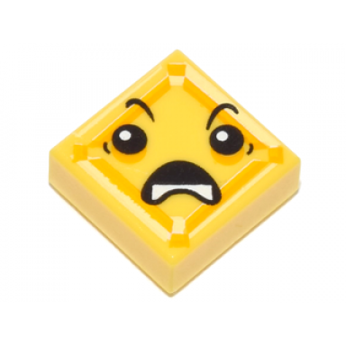 yellow tile 1 x 1 with face with open downturned mouth kryptomite pattern
