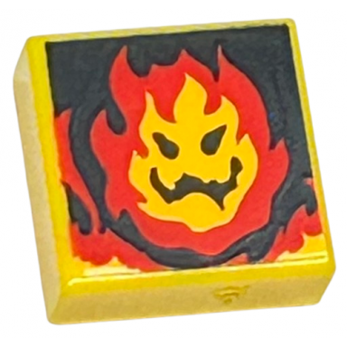 yellow tile 1 x 1 with red flames and black face pattern super mario lethal lava land