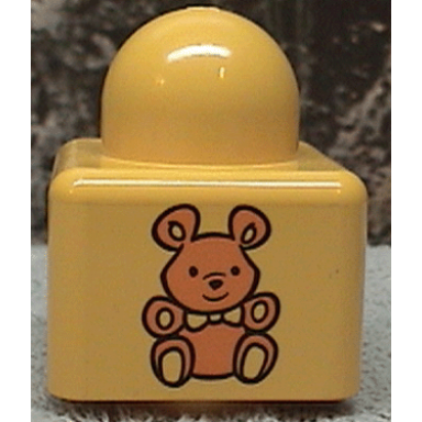 yellow primo brick 1 x 1 with medium orange teddy bear on opposite sides pattern