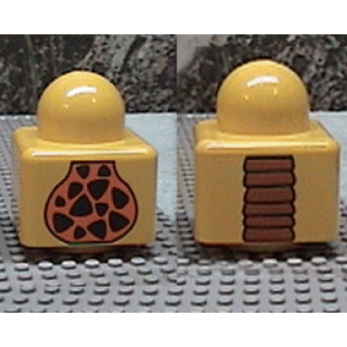 yellow primo brick 1 x 1 with giraffe torso and palm tree trunk pattern on opposite sides