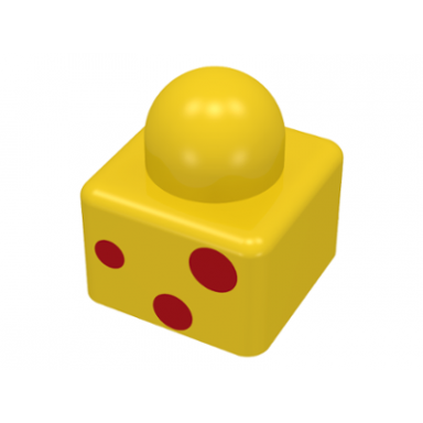 yellow primo brick 1 x 1 with 3 red spots pattern