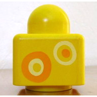yellow primo brick 1 x 1 with orange and white rings pattern