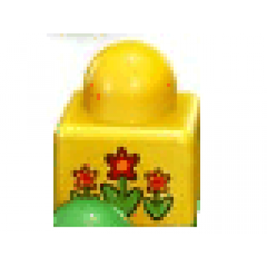 yellow primo brick 1 x 1 with flowers and number 3 pattern on opposite sides