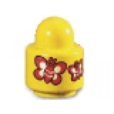 yellow primo brick round rattle 1 x 1 with two butterflies pattern